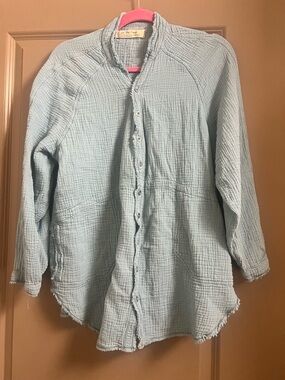 Free People We The Free Cotton Gauze Button Down Top XS Blue
